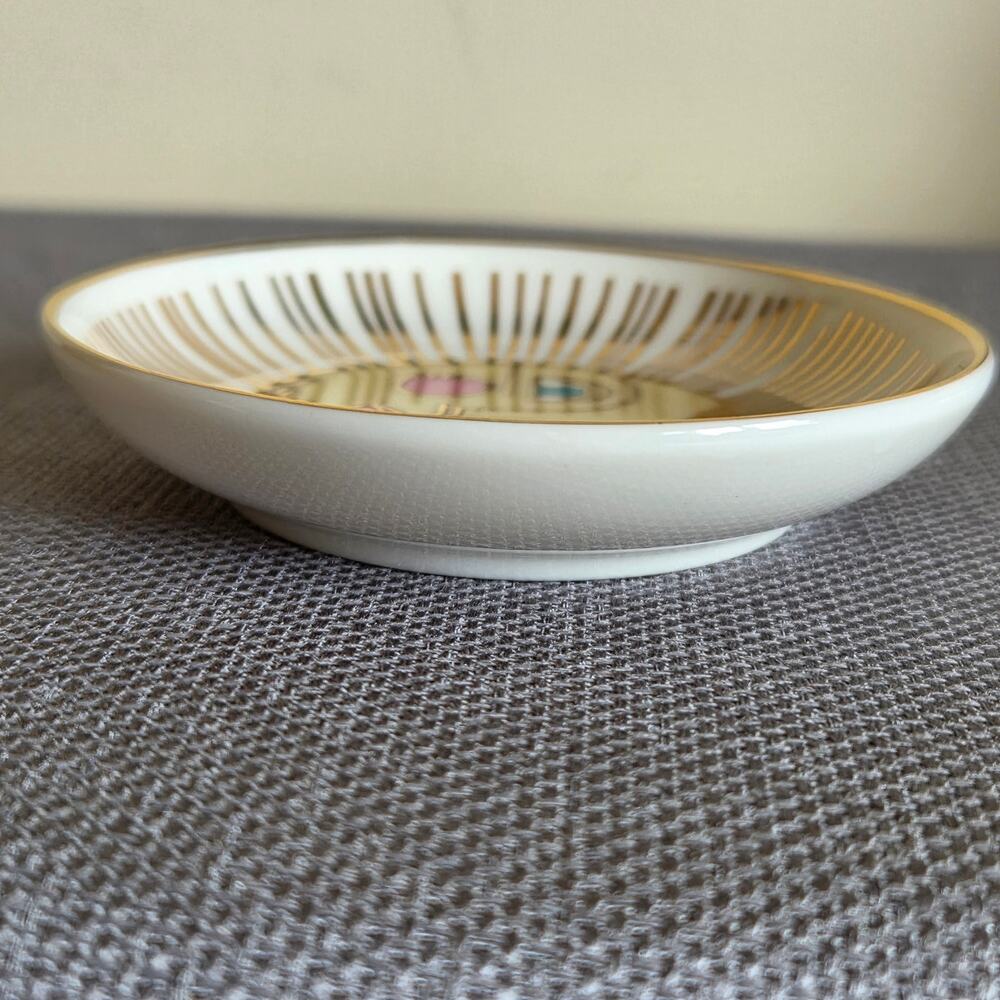 Idlewood Mid-Century Sun Ceramic Celestial Trinket Dish Catchall 10K Gold Rim - Picture 5 of 10